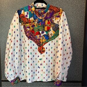 Vintage Fleur-de-Lis Statement Blouse
